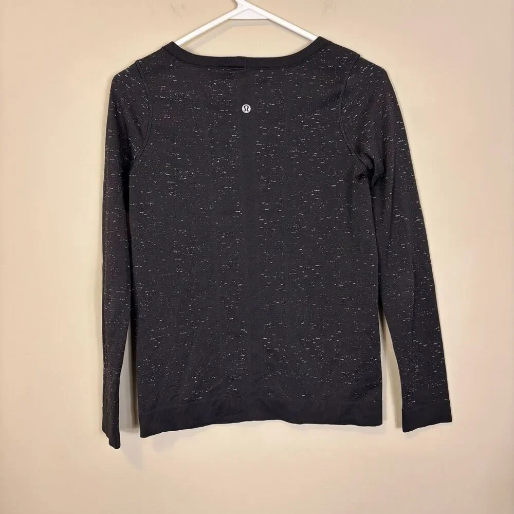 Lululemon Black with White Speckled Workout Long Sleeve Top‎ Size 4